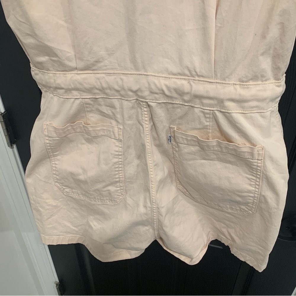 Levi's | Soft Pink Button Up Utility Romper Tie Waist | Sz XL - Picture 11 of 13
